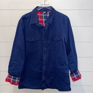 Lands' End Blue Flannel Lined Shirt Jacket Shacket Mens Size Large